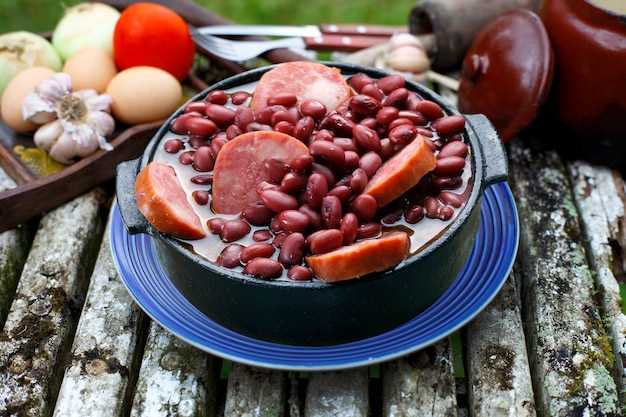 Portion the ham and beans